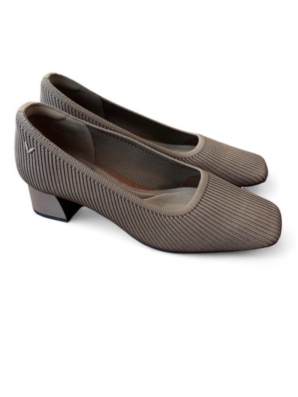 VIVAIA Light Brown Knit Low Block Heel Women's Pumps